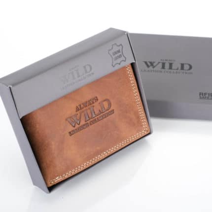 Férfi bőr pénztárca WILD N0035-CHM RFID kis méret, világosbarna
