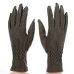 Női kesztyű passzés csuklórésszel, 30% pamut olívazöld (1)