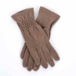 Női kesztyű passzés csuklórésszel, 30% pamut barna