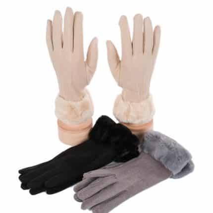 Női kesztyű szőrmés csuklórésszel, 30% pamut