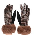Női kesztyű szőrmés csuklórésszel, fényes-csíkos barna (2)