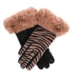 Női kesztyű szőrmés csuklórésszel, fényes-csíkos barna (2)
