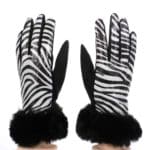 Női kesztyű szőrmés csuklórésszel, fényes-csíkos fehér (1)