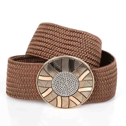 Női elasztikus öv bronzszínű csattal, barna