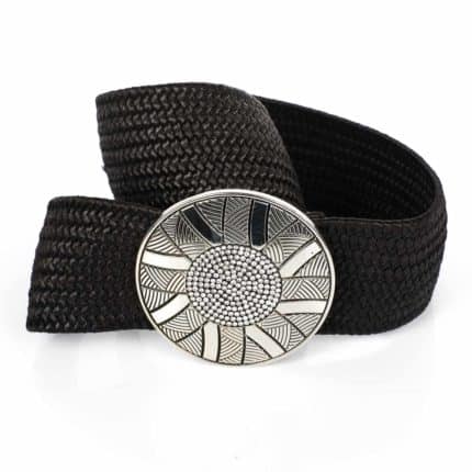 Női elasztikus öv ezüstszínű csattal, fekete