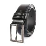 Bőr öv hagyományos csattal, Bremi, fekete, kék varrással