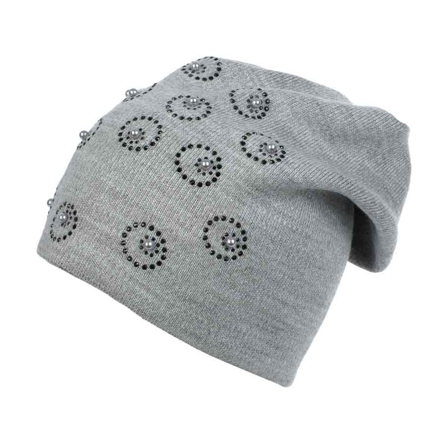 Női sapka gyöngyökkel, szürke, 30% gyapjú, lengyel termék (1) Női sapka gyöngyökkel, szürke, 30% gyapjú, lengyel termék