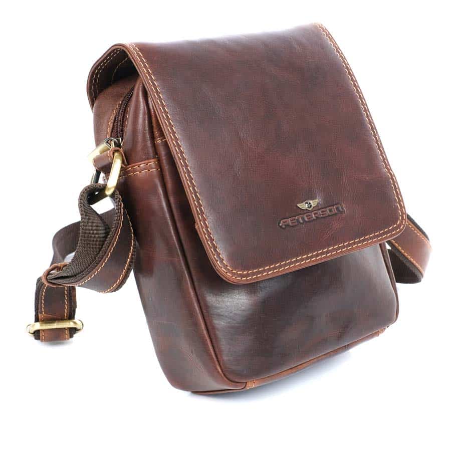 Férfi válltáska valódi bőr Peterson TB708 barna (1) Férfi válltáska valódi bőr Peterson TB708 barna