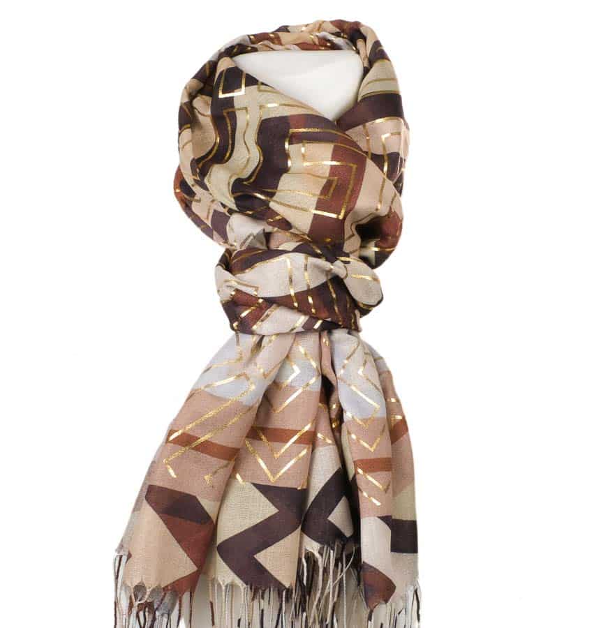 Tavaszi kendő rojtokkal barna arany 70 x 185 (1) Tavaszi kendő rojtokkal barna arany 70 x 185