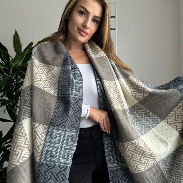 DZ24-1(2) Női sál CASHMERE nagy kockás mintával 50% kasmír gyapjú 70 cm x 200 cm - Image 1